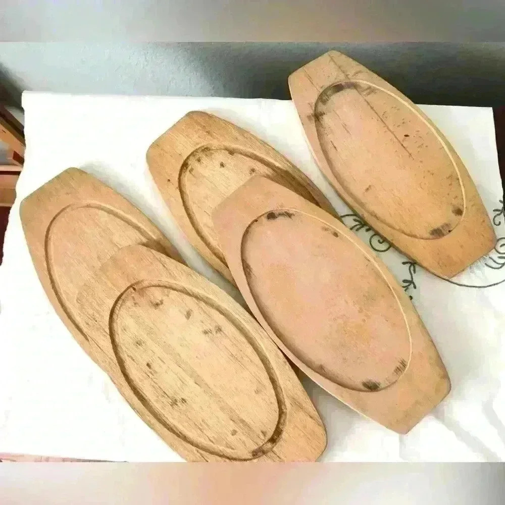 VTG lot steak aluminum plates and wooden bases Made in Japan - Picture 6 of 14